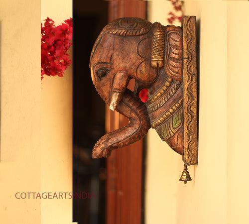 Wooden Elephant Wall Bracket Painted