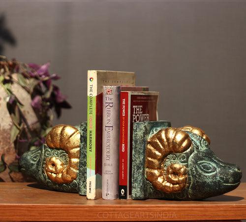 Wooden Book-Ends Rustic Sheep Head- Rare Find