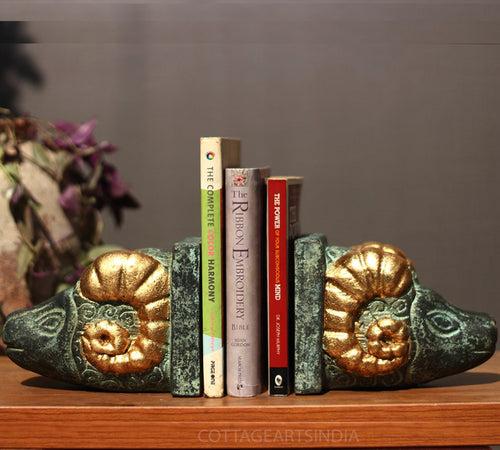 Wooden Book-Ends Rustic Sheep Head- Rare Find