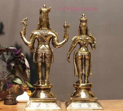 Brass Standing Shiva & Parvati Idol 18" Holding Axe and Deer