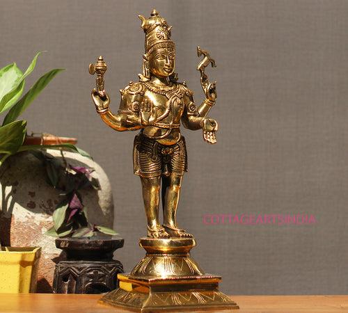 Brass Standing Shiva & Parvati Idol 18" Holding Axe and Deer