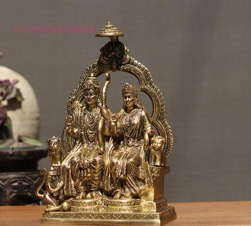 Brass Idol of Ram Sita Sitting On Singhasan 11.5"