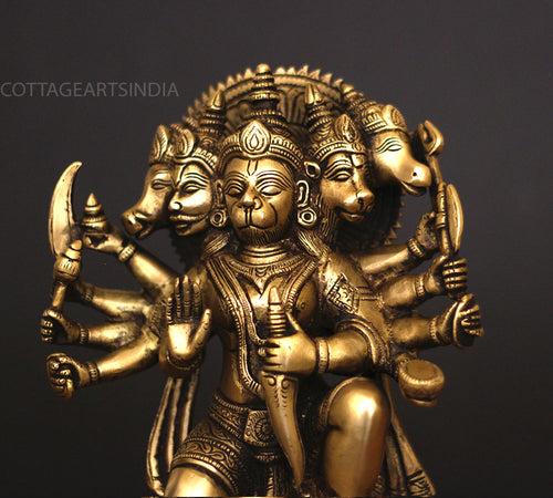 Brass Panchamukhi Hanuman Idol 10"