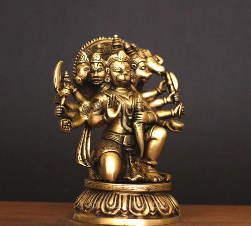 Brass Panchamukhi Hanuman Idol 10"