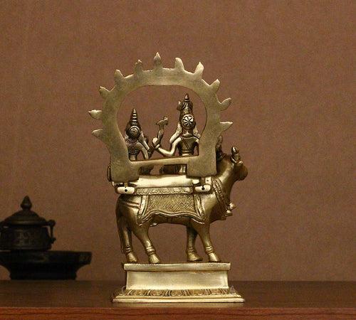 Brass Shiva Parvati Idol on Nandi with Stand