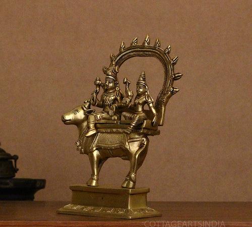 Brass Shiva Parvati Idol on Nandi with Stand