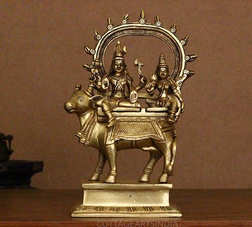 Brass Shiva Parvati Idol on Nandi with Stand