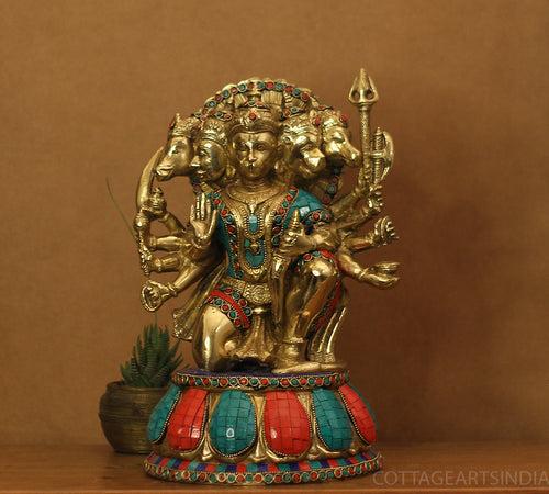 Brass Panchamukhi Hanuman Idol Stonework