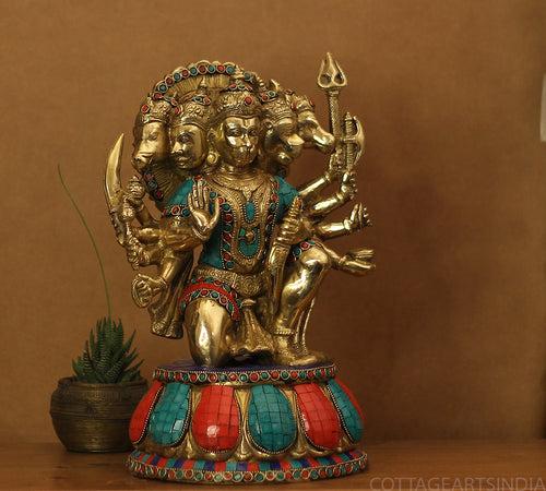 Brass Panchamukhi Hanuman Idol Stonework