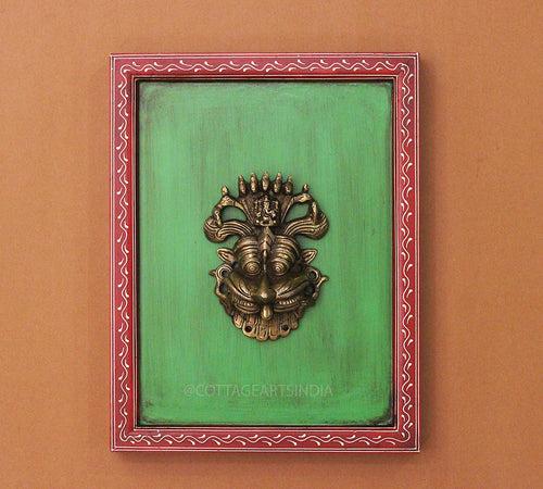 Brass Kirti Mukha Wall Mask Wooden Frame