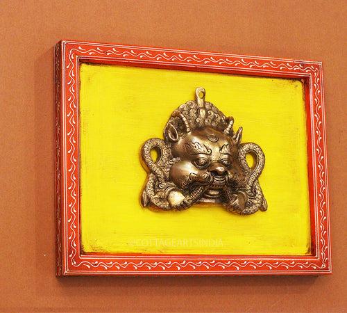 Brass Bhairav Wall Mask Wooden Frame