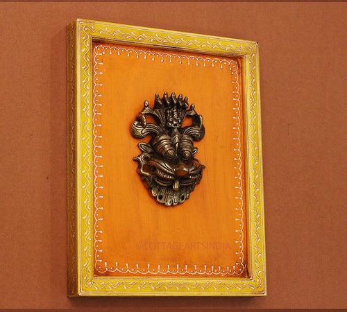 Brass Kirti Mukha Wall Mask Wooden Frame