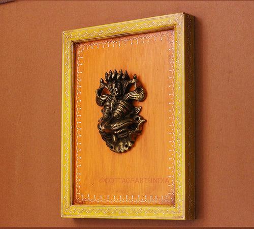 Brass Kirti Mukha Wall Mask Wooden Frame