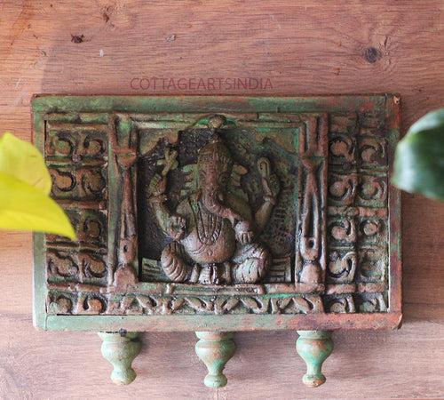 Vintage Wood /Stone Ganesh Wall Hanging