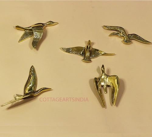 Brass Flying Birds Wall Hanging Set of 5