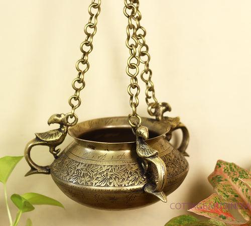 Brass Vintage Carved Planter Hanging