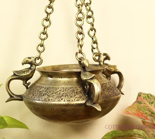 Brass Vintage Carved Planter Hanging