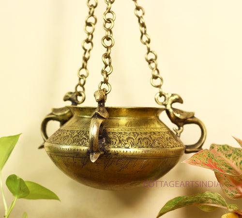 Brass Vintage Carved Planter Hanging