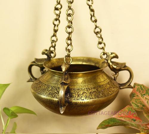 Brass Vintage Carved Planter Hanging