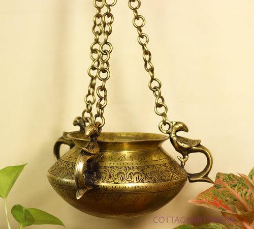 Brass Vintage Carved Planter Hanging