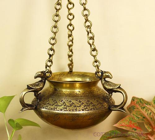 Brass Vintage Carved Planter Hanging