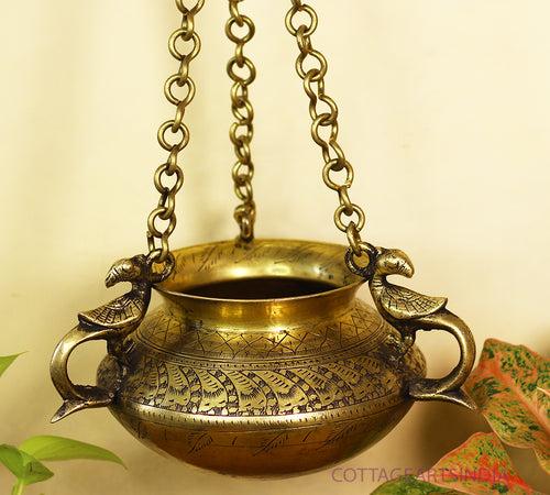 Brass Vintage Carved Planter Hanging