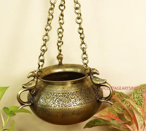 Brass Vintage Carved Planter Hanging