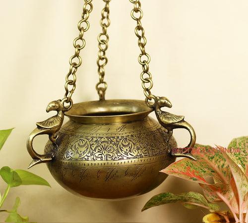 Brass Vintage Carved Planter Hanging