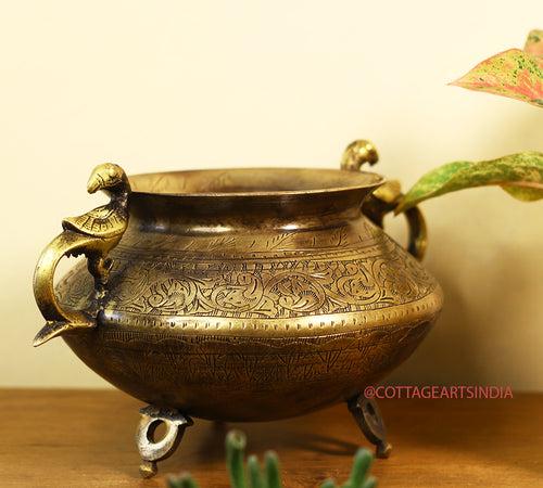 Brass Vintage Carved Planter