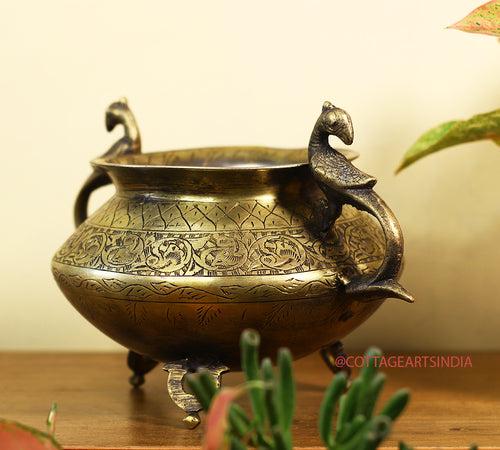 Brass Vintage Carved Planter