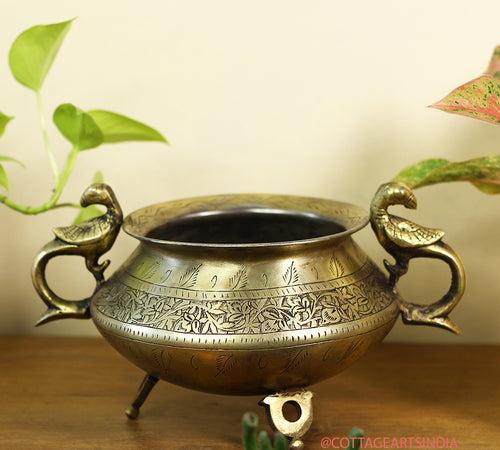 Brass Vintage Carved Planter