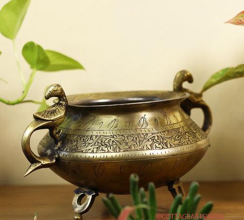 Brass Vintage Carved Planter