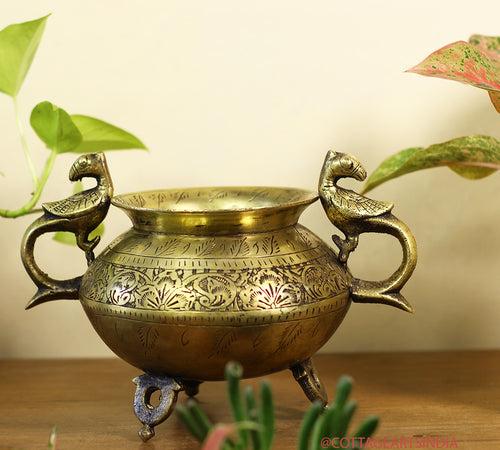 Brass Vintage Carved Planter