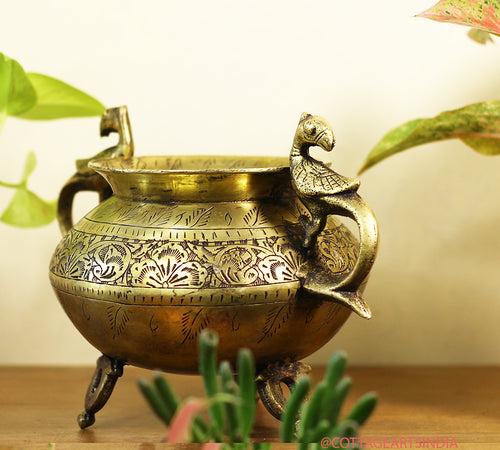 Brass Vintage Carved Planter