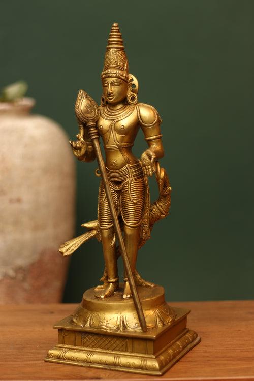 Brass Statue Lord Murugan Statue 15.5"