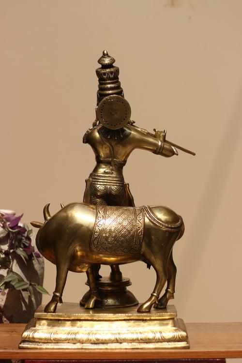 Idol of Brass krishna and Cow Statue 25.5"