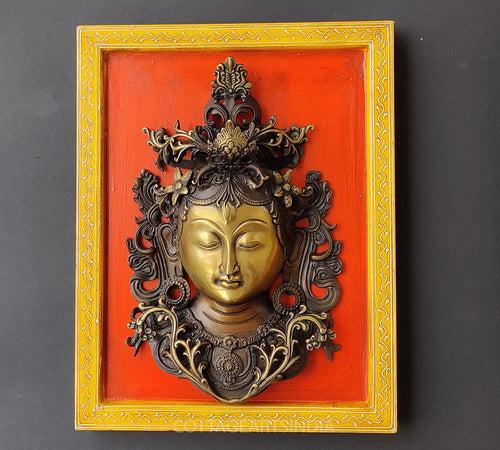 Brass Tara Mask Wooden Frame