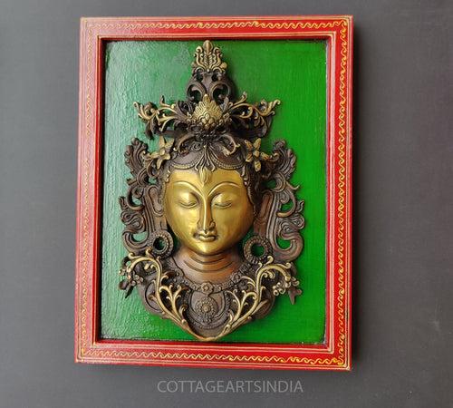 Brass Tara Mask Wooden Frame