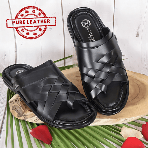 Kolapuri Centre Ethnic Black Pure Leather Chappal