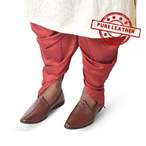 Kolapuri Centre Ethnic Men's Brown Leather Jutti