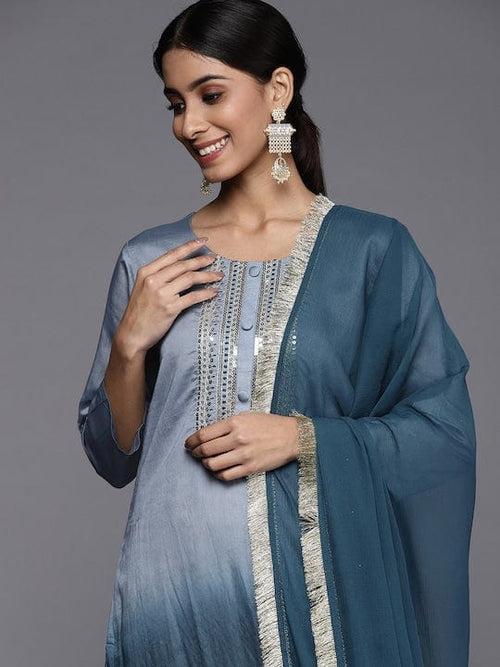 Varanga Women Grey Yoke Design Sequinned Kurta with Trousers & With Dupatta