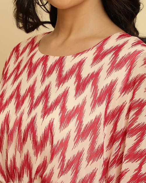 Varanga Women Peach And Magenta Chevron Printed A Line Dress