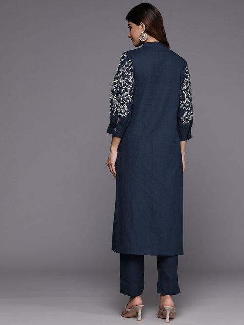 Varanga Women Blue Embroidered Kurta With Bottom