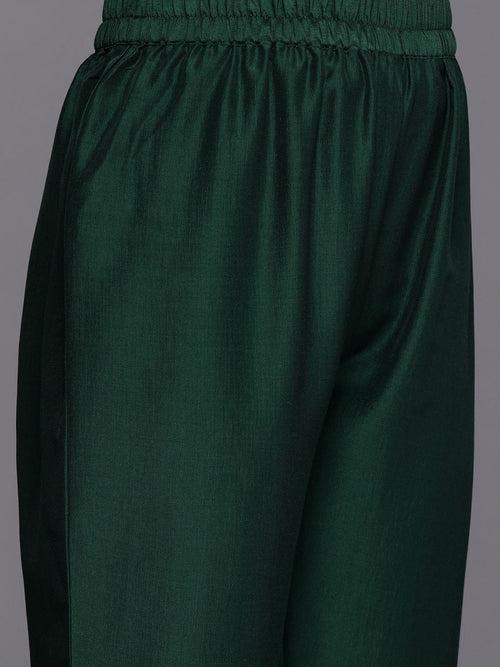 Varanga Women Green Round Neck With Embroidered Kurta , Full Sleeves , Straight Kurta With Side Slits, Paired With Tonal Bottom And Dupatta.