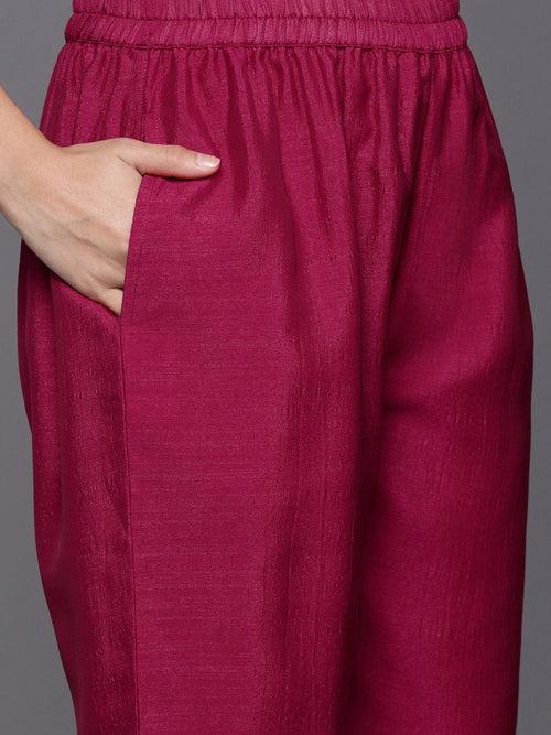 Varanga Women Maroon V Neck Lace Embellished Kurta With Bottom And Dupatta