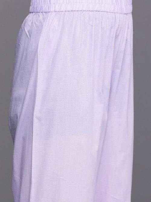 Varanga Women Lavender Round Neck Thread Embroiderd Kurta Paired With Bottom And Scallop Dupatta