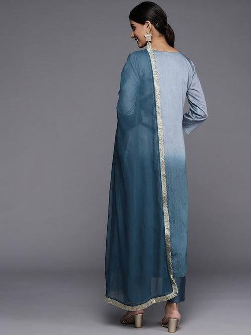 Varanga Women Grey Yoke Design Sequinned Kurta with Trousers & With Dupatta