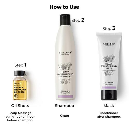 Heavy Moisturising Shampoo, Conditioner & Oil Shots with Pink Pouch Combo