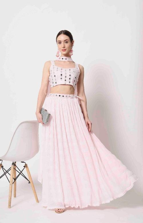 Baby Pink Crush Pattern Party Wear Lehenga