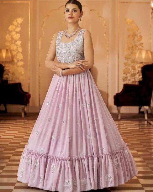 Dusty Pink Embroidered Georgette Long Gown